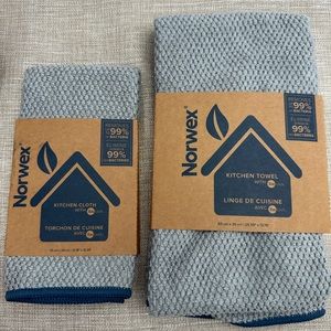Norwex Kitchen Cloth and Towel Set - Graphite with Blue Trim